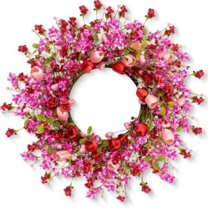 1 22 Inch Valentine Tulip Heart Berry Wreath Door Decoration