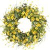 Yellow Daisy Spring Wreath with Eucalyptus Lavender Greenery Decor