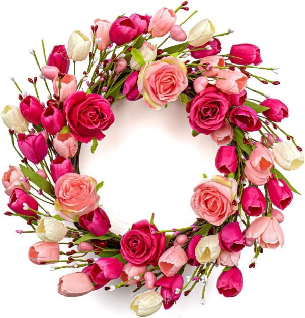 Artificial Valentines Day Floral Wreath 20 Inch Door Decor