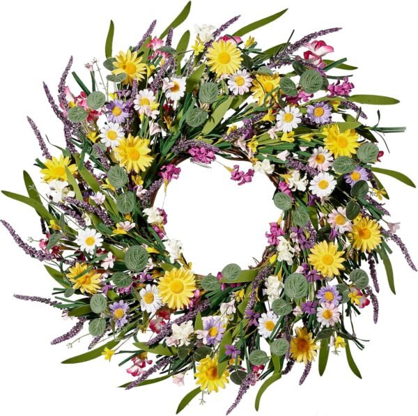 1 Spring Summer Daisy Lavender Wreath 24’’ Artificial Wildflower Decor