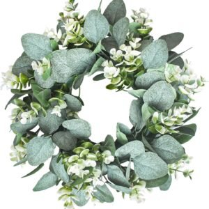 1 Artificial Green Eucalyptus Round Wreath Farmhouse Door Wall Decor