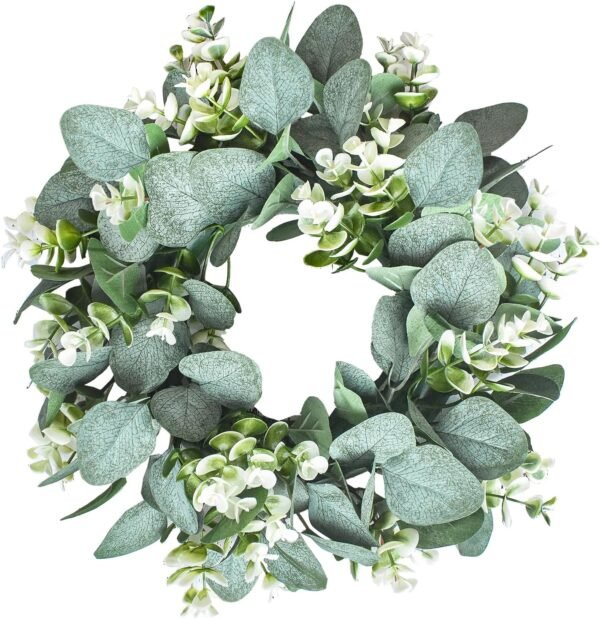Artificial Green Eucalyptus Round Wreath Farmhouse Door Wall Decor