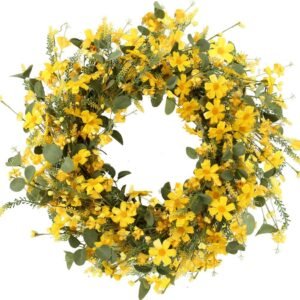 1 Artificial Yellow Daisy Spring Wreath Summer Front Door Decor