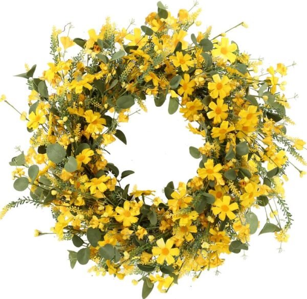 1 Artificial Yellow Daisy Spring Wreath Summer Front Door Decor