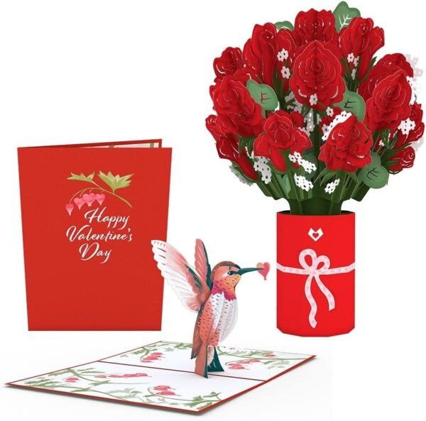 1 Valentines Day 3D Pop Up Cards Roses Hummingbird Bundle