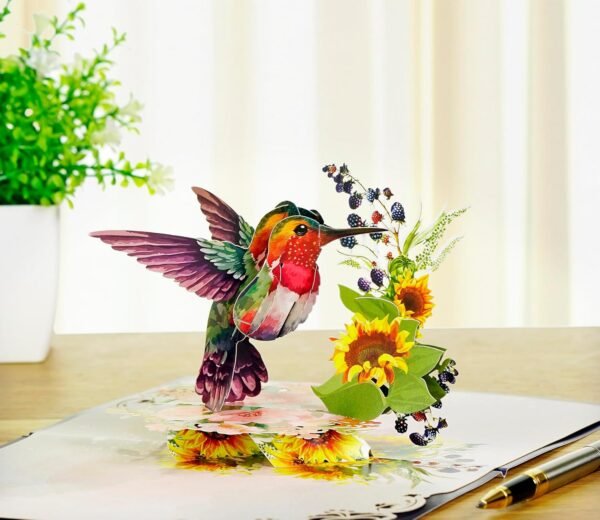 3D Pop Up Birthday Card Hummingbird Sunflower