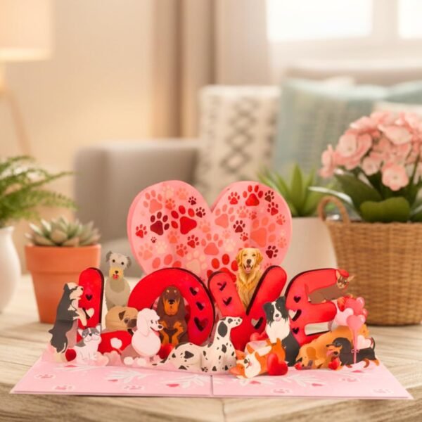 3D Dog Pop Up Valentine Card Cute Gift for Kids