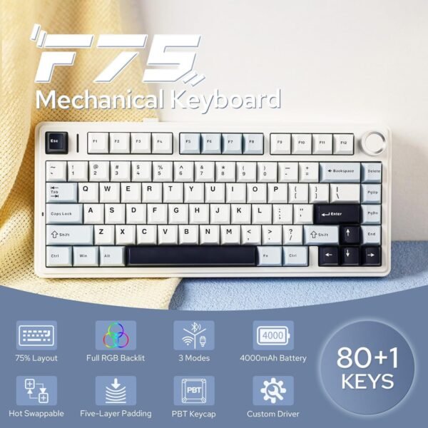 2 75% Wireless RGB Mechanical Keyboard Hot-Swappable Knob