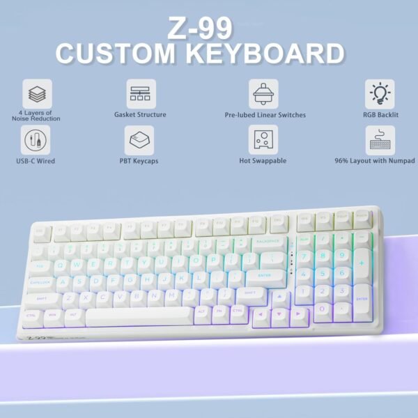 99-Key RGB Hot-Swappable Mechanical Gaming Keyboard White