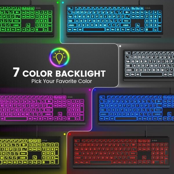 Large Print USB Backlit Wired Keyboard for PC