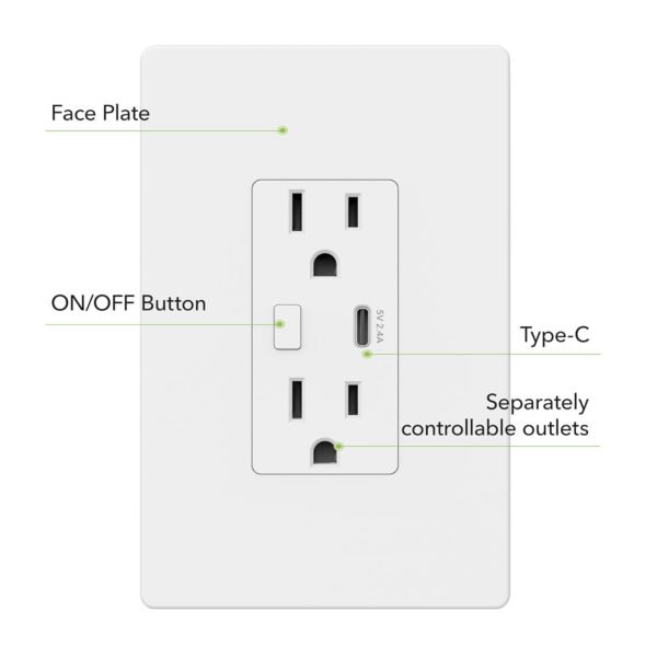 Smart Wall Outlet Dual Plugs USB Type-C Control