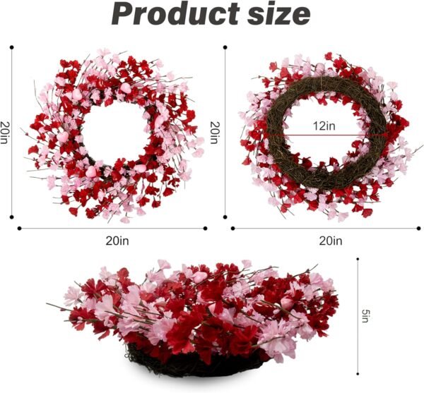 20 Inch Valentine Heart Berry Wreath Romantic Door Decoration