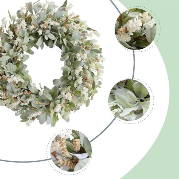 Spring Summer Ivory Floral Wreath with Lambs Ear Greenery