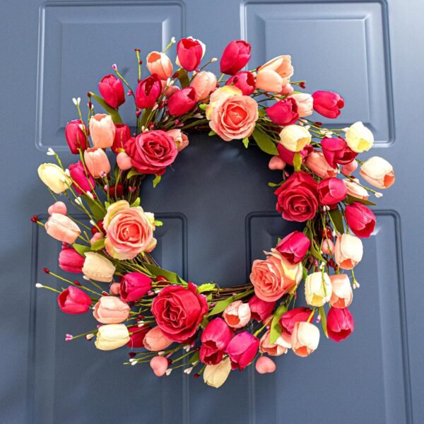 Artificial Valentines Day Floral Wreath 20 Inch Door Decor