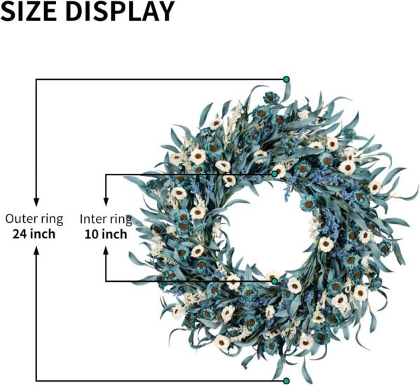 24-Inch Blue Daisy Wreath Spring Summer Door Decor