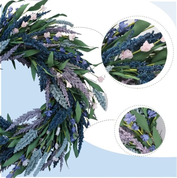 20-Inch Lavender Wreath Green Leaf Spring Summer Decor