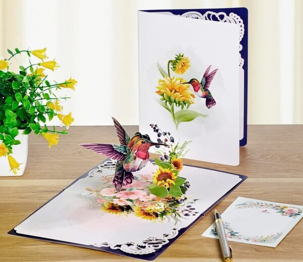 3D Pop Up Birthday Card Hummingbird Sunflower