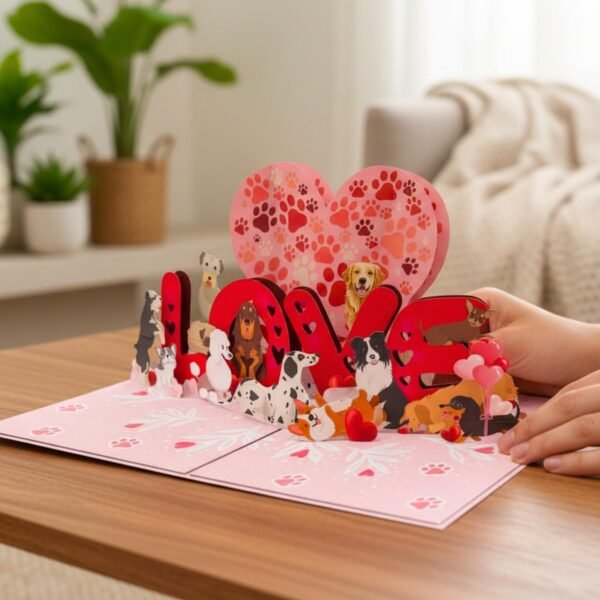 3D Dog Pop Up Valentine Card Cute Gift for Kids