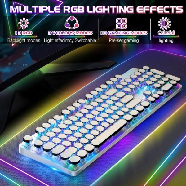 3 Retro Typewriter Mechanical Keyboard RGB Backlit Wired Gaming