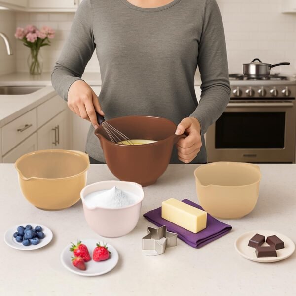 3 Nesting Plastic Mixing Bowls Set Handles Pour Spout