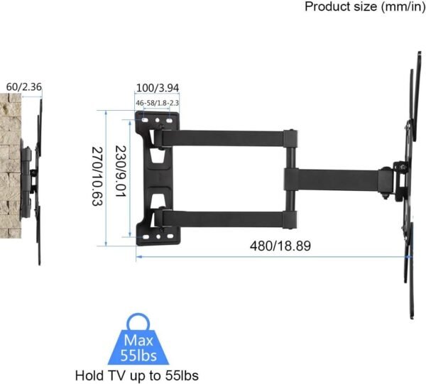 Full Motion TV Wall Mount Swivel Tilt Space Saving