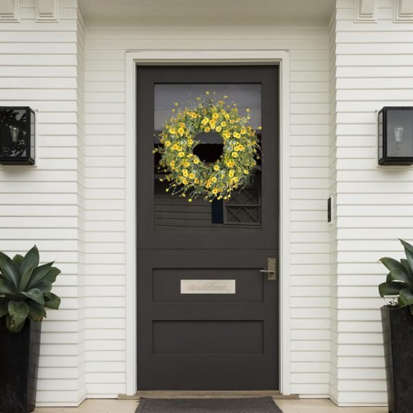 Yellow Daisy Spring Wreath with Eucalyptus Lavender Greenery Decor