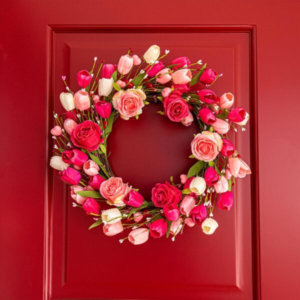 Artificial Valentines Day Floral Wreath 20 Inch Door Decor