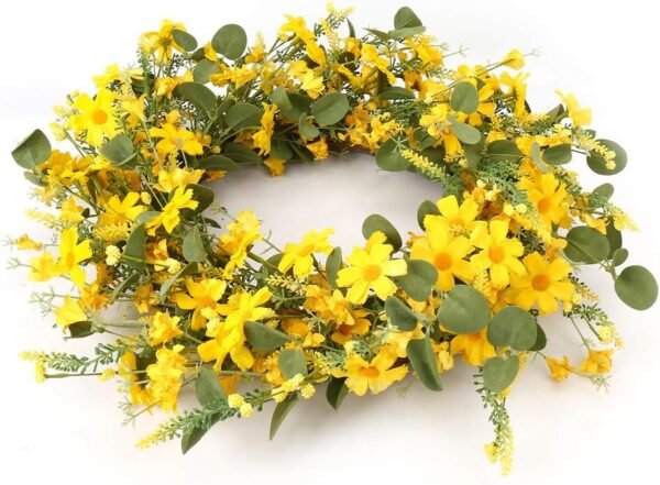 3 Artificial Yellow Daisy Spring Wreath Summer Front Door Decor