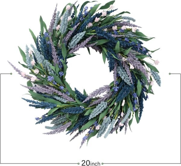 20-Inch Lavender Wreath Green Leaf Spring Summer Decor
