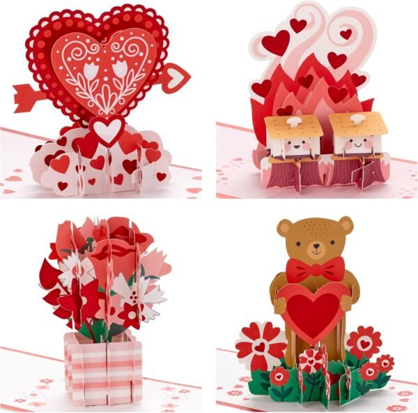 Valentine's Day Pop Up Card 4 Pack Assortment