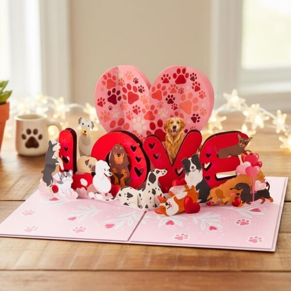 3D Dog Pop Up Valentine Card Cute Gift for Kids