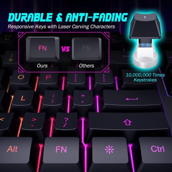 4 104-Key Rainbow LED Wired Silent Gaming Keyboard PC