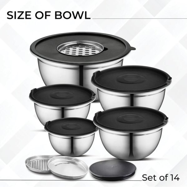 4 Stainless Steel Mixing Bowls Set Lids Grater Nestable