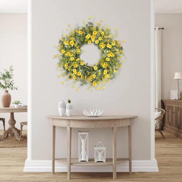 Yellow Daisy Spring Wreath with Eucalyptus Lavender Greenery Decor