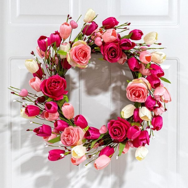 Artificial Valentines Day Floral Wreath 20 Inch Door Decor