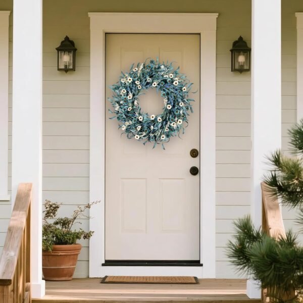 24-Inch Blue Daisy Wreath Spring Summer Door Decor