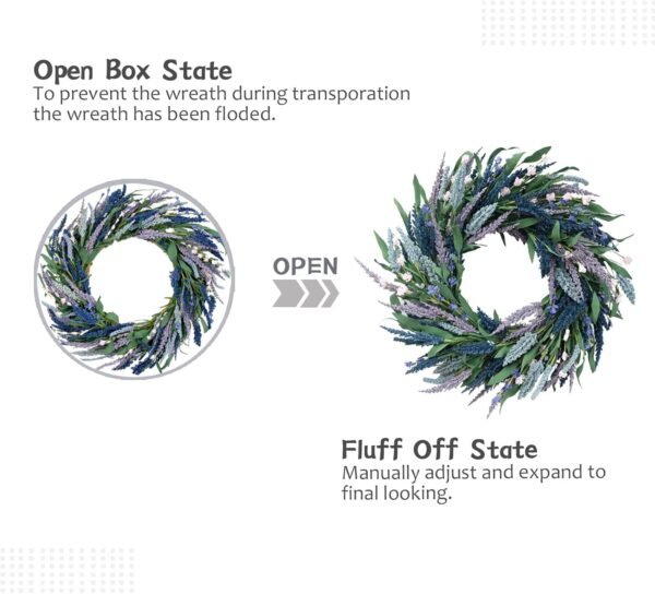 20-Inch Lavender Wreath Green Leaf Spring Summer Decor