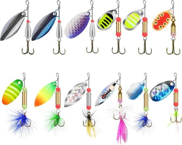 Spinner Fishing Lures Kit for Bass Trout Walleye Freshwater Saltwater