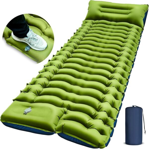 2 Ultralight Inflatable Camping Sleeping Pad with Pillow Foot Pump Mattress