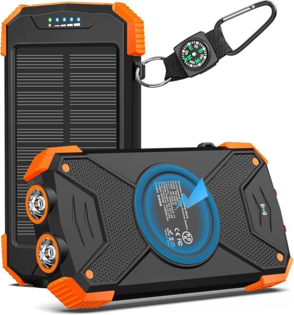 10,000mAh Solar Power Bank Portable 20W Wireless Fast Charger Camping