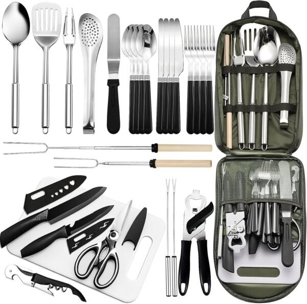 27-Piece Portable Camping Kitchen Utensil Set Stainless Steel BBQ Travel Kit