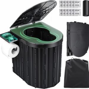 Portable Folding Camping Toilet for Adults with Lid Paper Holder