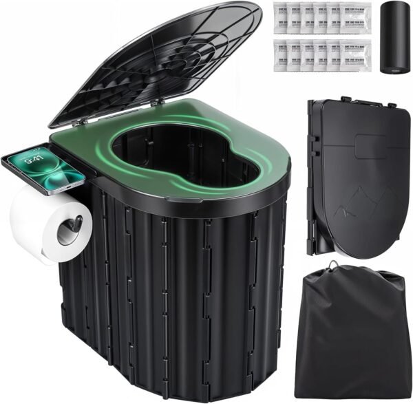 2 Portable Folding Camping Toilet for Adults with Lid Paper Holder