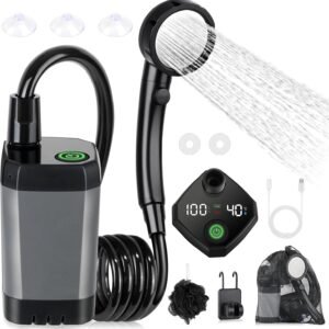 Portable Camping Shower Rechargeable 6000mAh LED Display Outdoor Pump IPX7 Waterproof