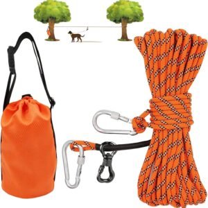 Dog Tie Out Cable 50ft Portable Overhead Trolley System for Large Dogs Outdoor Camping