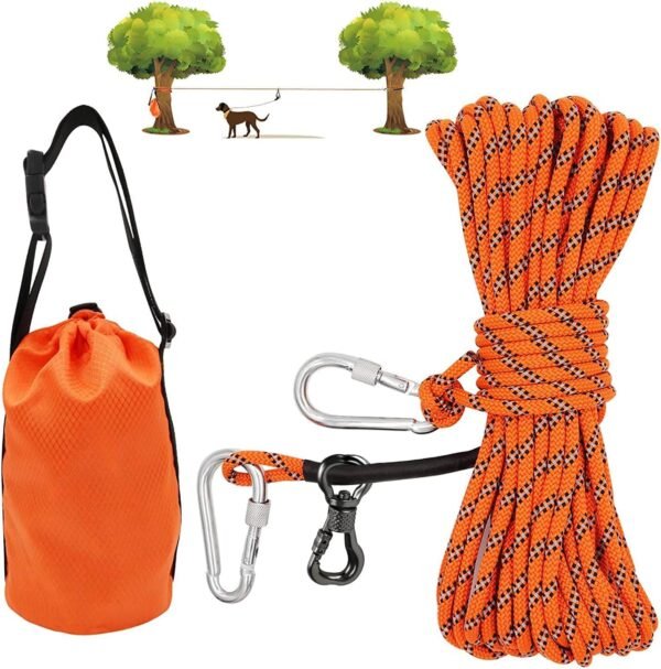 2 Dog Tie Out Cable 50ft Portable Overhead Trolley System for Large Dogs Outdoor Camping