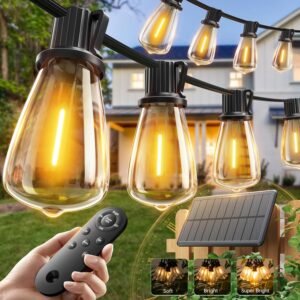 52FT Waterproof Solar String Lights LED Outdoor Patio Dimmable Remote USB Camping Lights