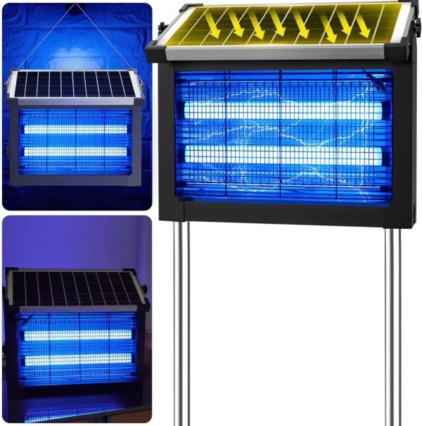 Solar Mosquito Bug Zapper Outdoor 4500V Waterproof Rechargeable 1/2 Acre Coverage