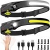 2 Pack Rechargeable Headlamp 230° Wide Beam Motion Sensor Waterproof LED Light