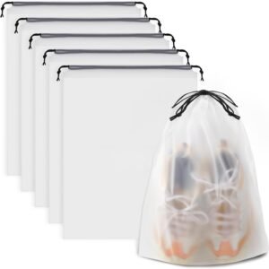 Waterproof Drawstring Shoe Bags for Travel Storage Packing Organizer Set 5 Pack Clear